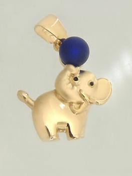 Elefant Goldanhänger 375 mit blauem Ball - Anhänger Gold - Goldelefant