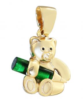 Teddy Anhänger Gold 375 mit Stift grün Kettenanhänger Teddbär 9 Kt.