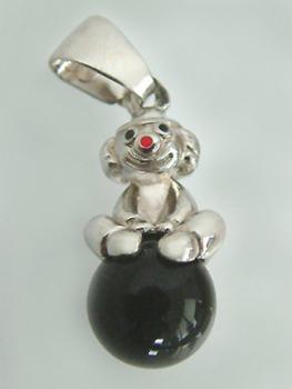 Anhänger lustiger kleiner Clown Silber 925 mit Onyx - Silberclown Silberanhänger