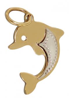 Delfin Anhänger Gold 585 bicolor Goldanhänger Golddelfin 14 Kt. Kettenanhänger