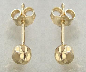 1 Stück Kugel Ohrstecker Gold 585 funkelnd facettierte Kugel Einzelstecker Gold