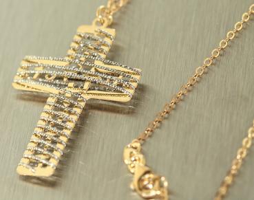 90 cm lange Kette und Anhänger Kreuz Silber 925 vergoldet - Silberkette Gold pl