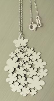 Große Blume Silber 925 Silberkette runder Anhänger Collier