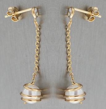 Ohrhänger Silber 925 Gold mit Perle und Zirkonia - Ohrstecker - Perlenohrhänger