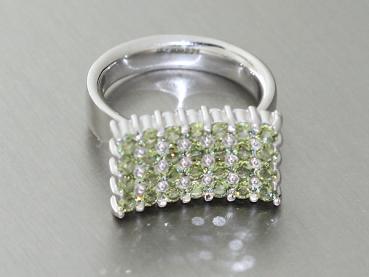 Großer Silberring 925 - Peridot - Ring Silber massiv - Damenring - Designerring