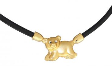 Kautschukkette kleiner Bär Gold pl Collier goldener Bär vergoldet Kette