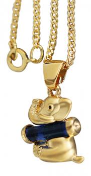 Schmuckset Elefant mit blauem Schmuckstein Anhänger u Kette Gold pl Panzerkette