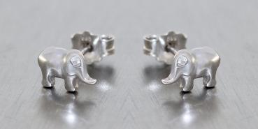 Ohrstecker Elefant Weißgold 585 Zirkonia 14 Kt. Damen Mädchen Ohrringe Elefanten