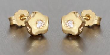 Ohrstecker Gold 750 / 18 kt Blume mit Zirkonia - Goldohrstecker Ohrringe Blumen