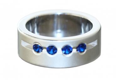 Massiver Ring Silber 925 Bandring mit blauen Zirkonias Breiter Silberring Damen