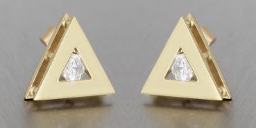 Designer Ohrstecker Gold 585 Dreiecke Gold mit Zirkonias Goldohrstecker Ohrringe