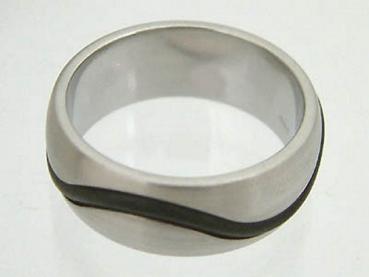 Designer Edelstahl Ring mit Kautschuk schwarz - Breiter Bandring - Edelstahlring