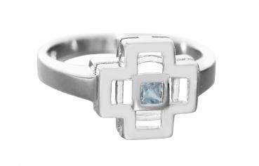 Ring Silber 925 Kreuz mit Aqua Spinell Carree Silberring massiv