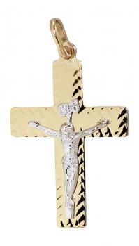 Goldkreuz 585 - Anhänger Kreuz mit Korpus - Goldanhänger bicolor - Kreuzanhänger