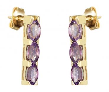 Ohrstecker Gold 750 mit Amethyst moderner Ohrschmuck Goldohrstecker Hänger