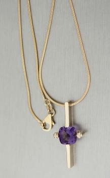 Collier - Schlangenkette - Kette Gold 585 und Anhänger mit Amethyst - Goldkette