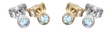 Ohrstecker Gold oder Weißgold 585 mit Blautopas Stecker kleine Goldknöpfe Topaz