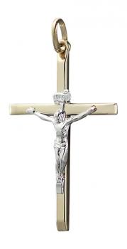 Goldkreuz 585 mit Korpus - Anhänger Kreuz Gold 14 kt - Goldanhänger bicolor