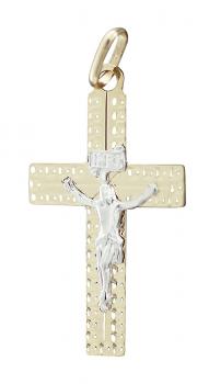 Kreuz Gold 585 mit Korpus - Anhänger Goldkreuz 14 kt edler Goldanhänger bicolor