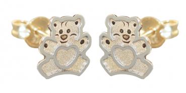 Teddybär Ohrstecker Gold 585 Zirkonias 14 Kt. Kinder Teddy Ohrringe Mädchen