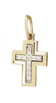 Sehr kleines Kreuz Gold 585 mit Zirkonias Goldkreuz zur Taufe Goldanhänger 14 kt