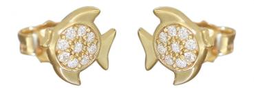 Kleine Fisch Ohrstecker Gold 585 mit Zirkonias Goldohrstecker Fische Kinder