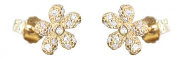 Blumen Ohrstecker Gold 585 mit Zirkonias Goldohrstecker Ohrringe Gelbgold 14 Kt.