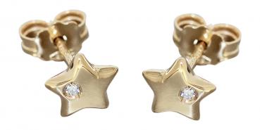 Kleine Stern Ohrstecker Gelbgold od. Weißgold 585 mit Brillanten Ohrringe 14 Kt.