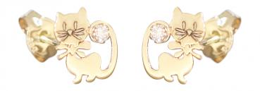 Kleine Katzen Ohrstecker Gold 585 Kinder Ohrringe Katze Zirkonia Gelbgold 14 Kt.