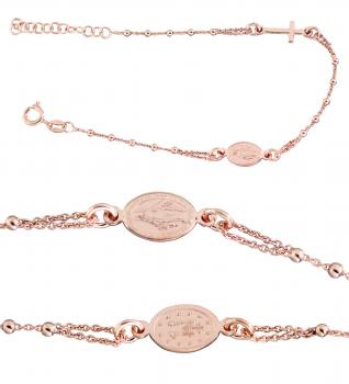 Rosenkranz Armband Silber 925 Rose Gold vergoldet Anhänger Kreuz Hl. Maria