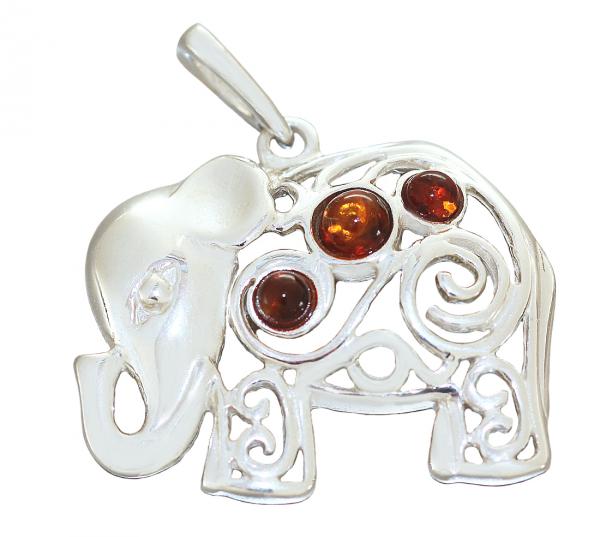 Anhänger Elefant Silber 925 Bernstein Cabochons Kettenanhänger Silberelefant