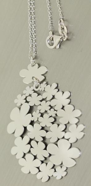 Große Blume Silber 925 Silberkette runder Anhänger Collier