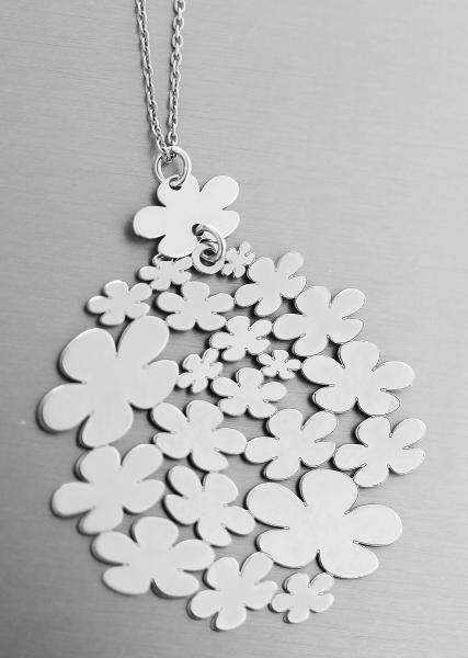 Große Blume Silber 925 Silberkette runder Anhänger Collier