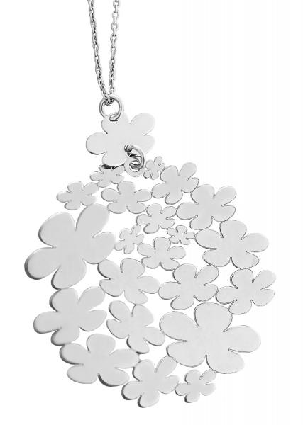 Große Blume Silber 925 Silberkette runder Anhänger Collier